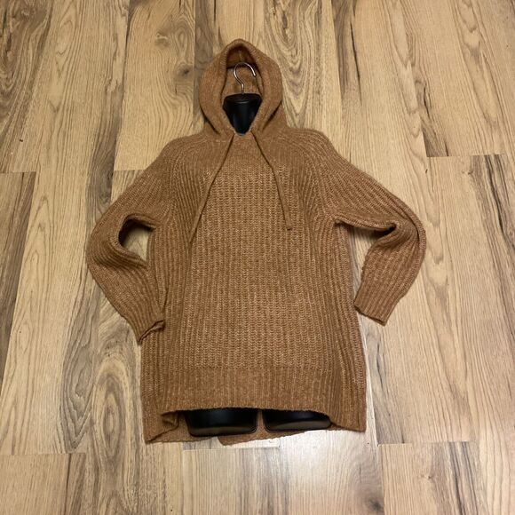 Aerie Women’s Sweater XS Wool Blend Hooded Dark‎ Yellow Hipster Drawstrings - Picture 3 of 7